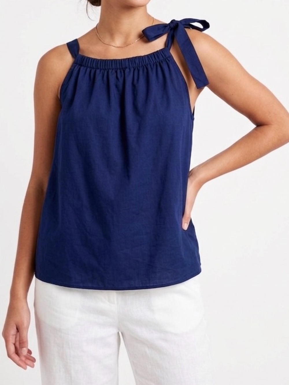 FREE ASSEMBLY Navy Blue 100% Cotton Ruffle Tie w Bow Top